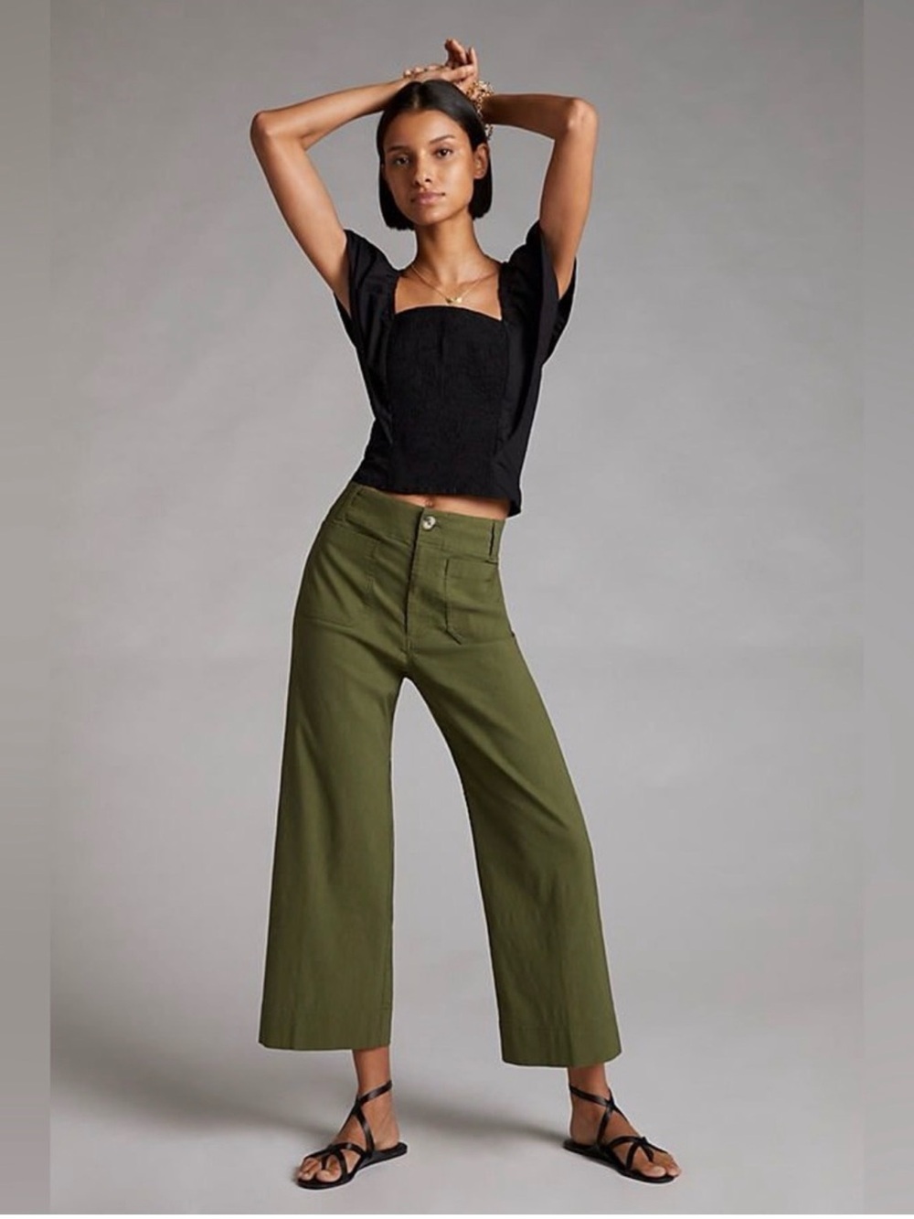 Maeve The Collette European Linen Stretch Green Linen Stretch Wide Leg Pant 28